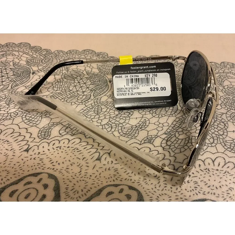 NWT Foster Grant Polarized Maxblock Sunglasses Silver Aviator